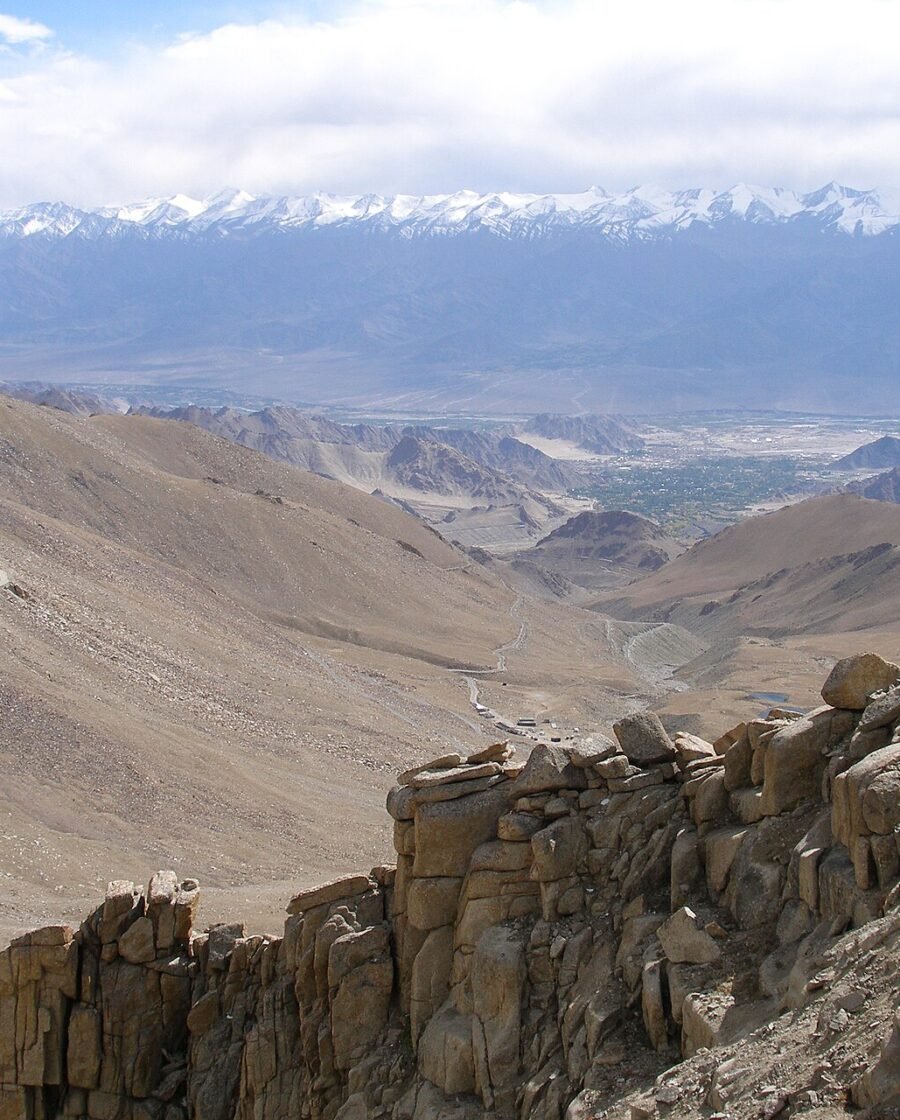 The high mountain road over Khardung La in Ladakh