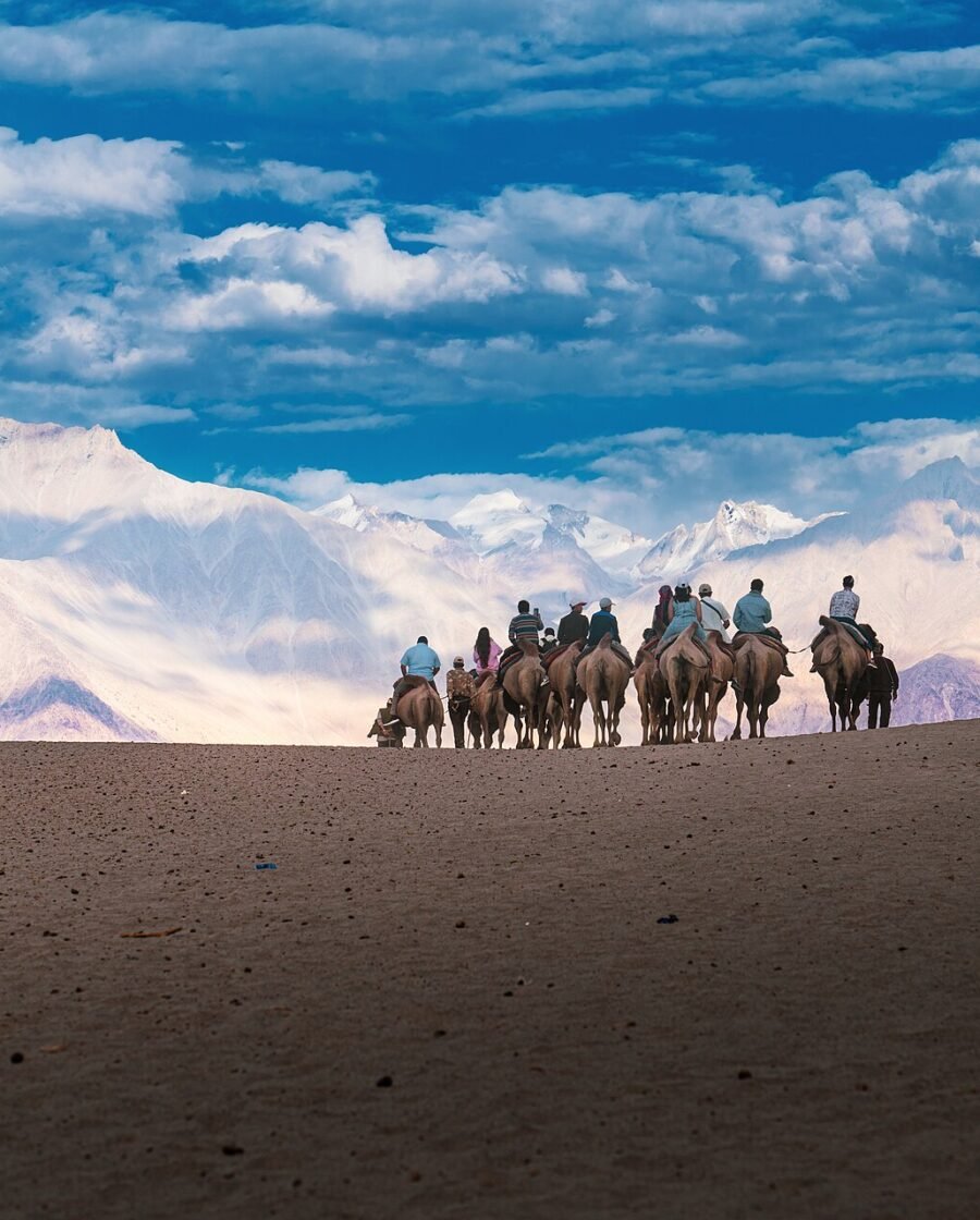 The Nubra Valley in Ladakh, a broad sandy valley between high ranges