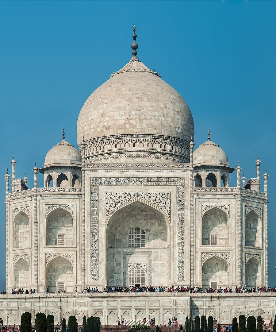 The Taj Mahal at Agra reflected in its watercourse