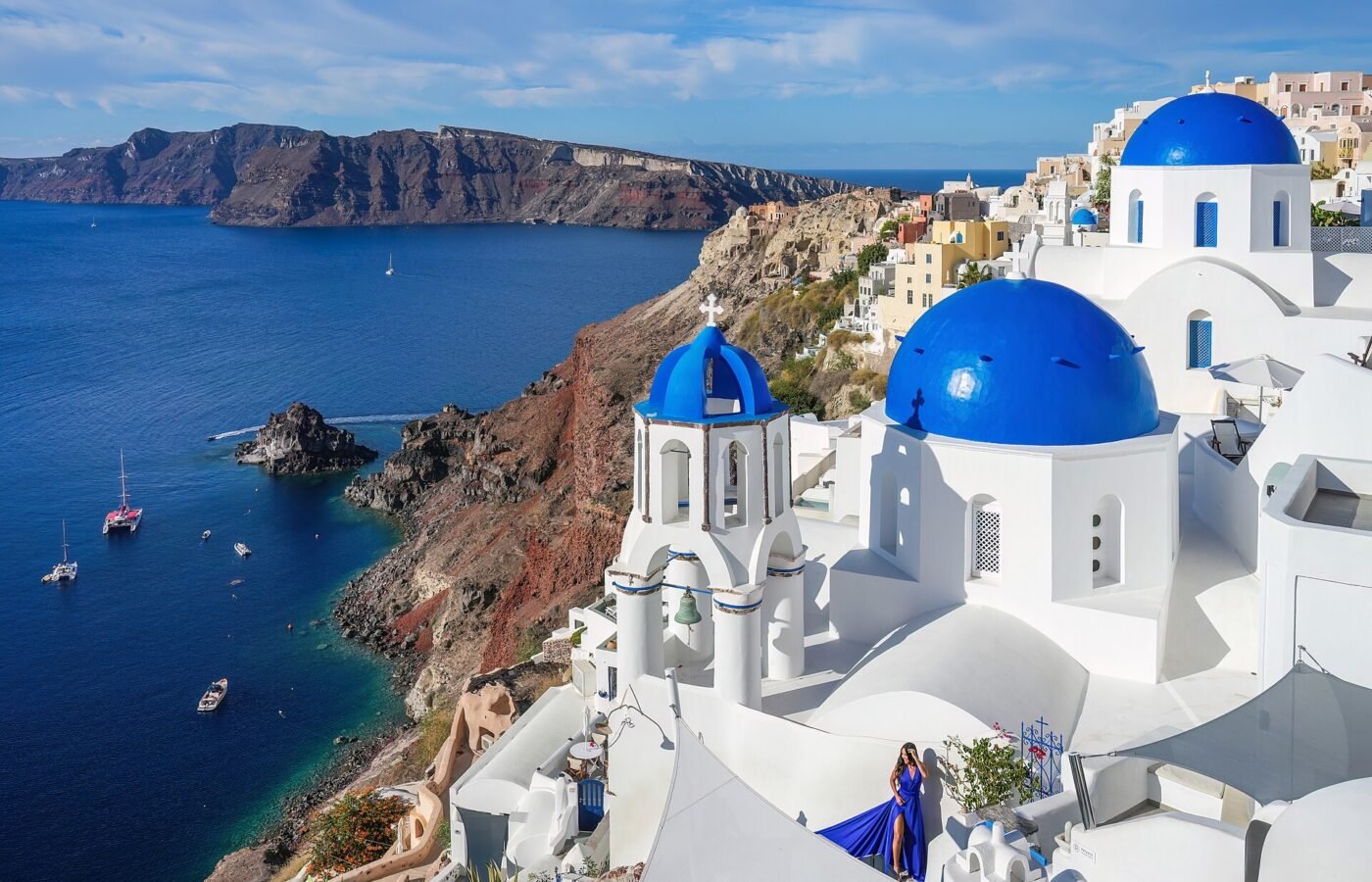 White houses above the caldera at Oia, Santorini