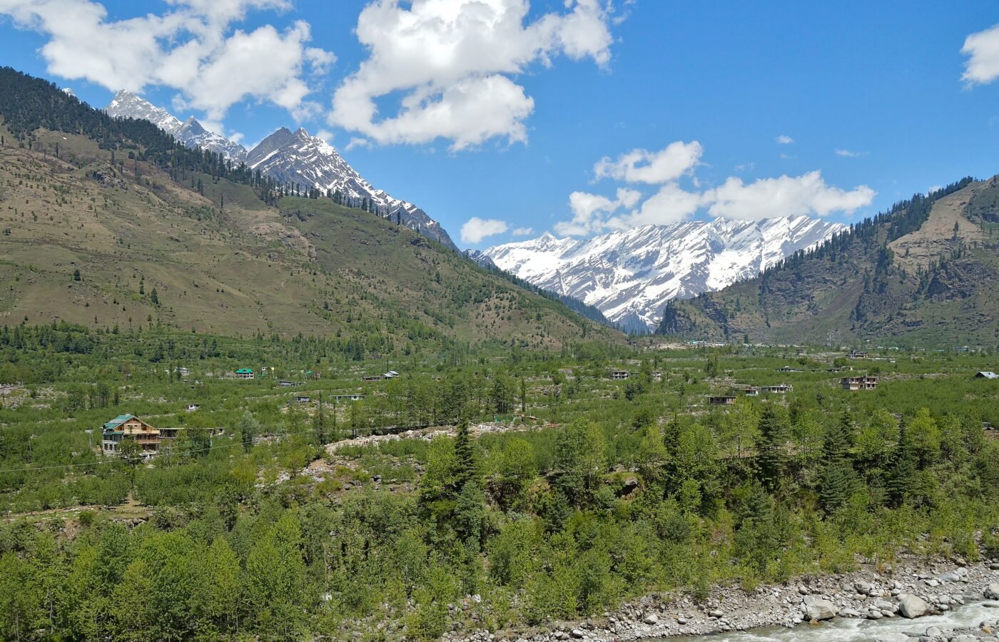 Solang Valley near Manali in Himachal Pradesh, ringed by snow covered ridges