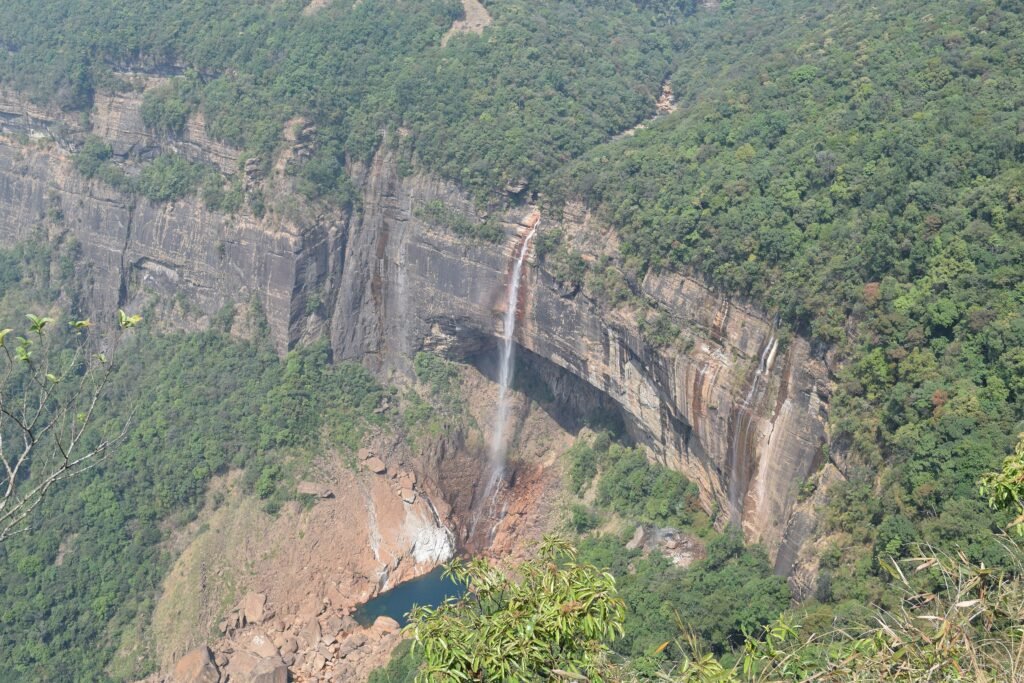 Nohkalikai Falls plunging into a green gorge near Cherrapunji, Meghalaya
