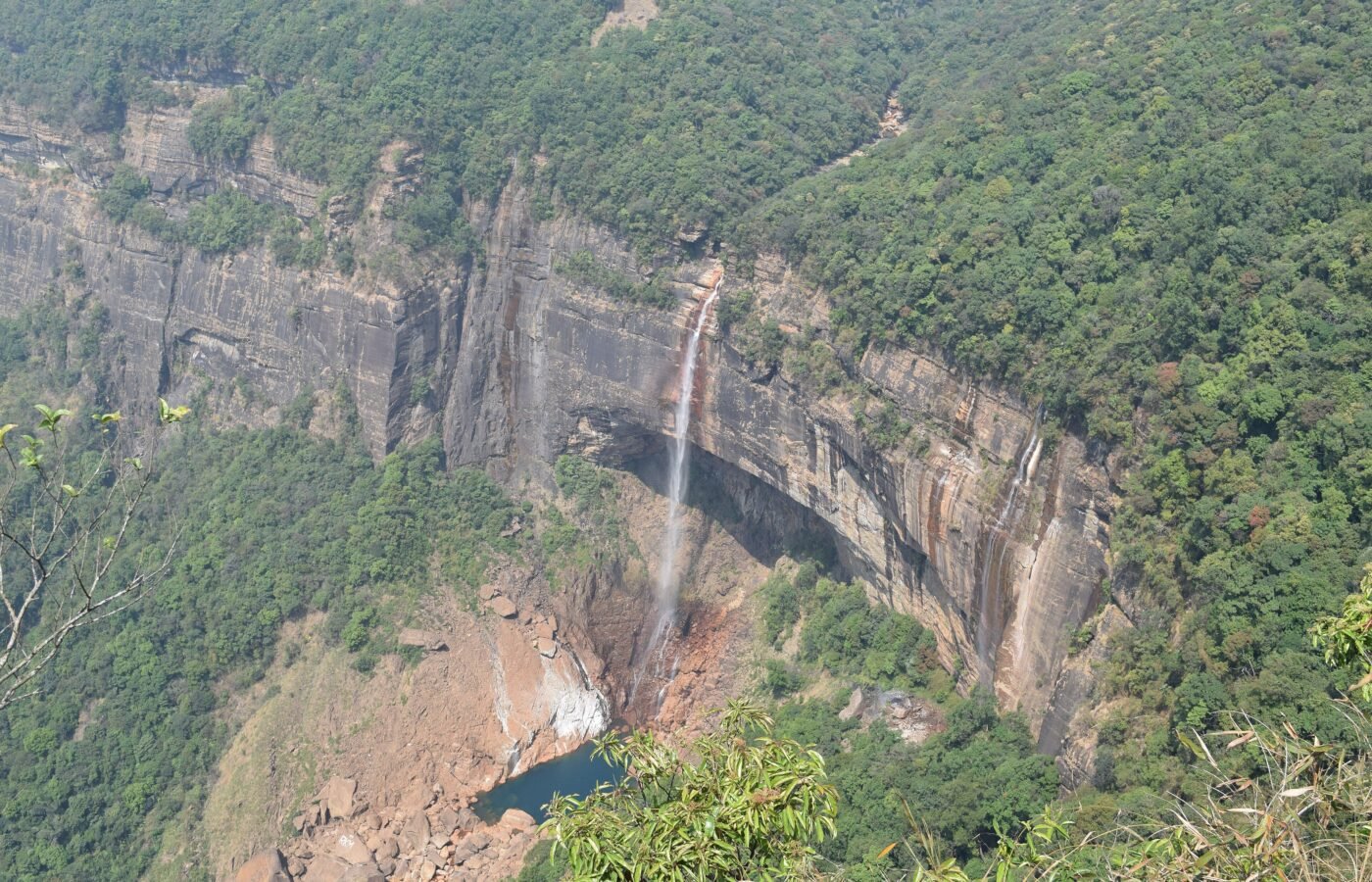Nohkalikai Falls plunging into a green gorge near Cherrapunji, Meghalaya