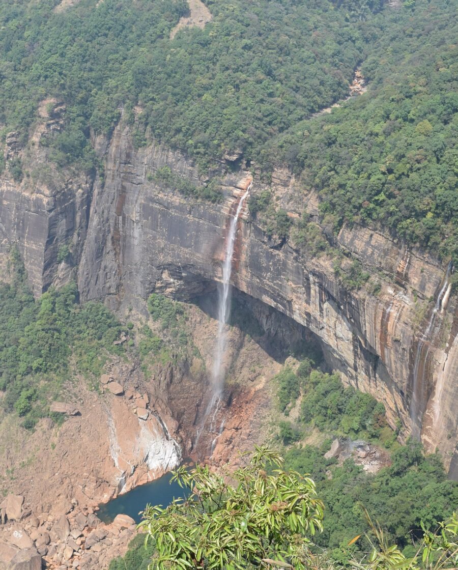 Nohkalikai Falls plunging into a green gorge near Cherrapunji, Meghalaya