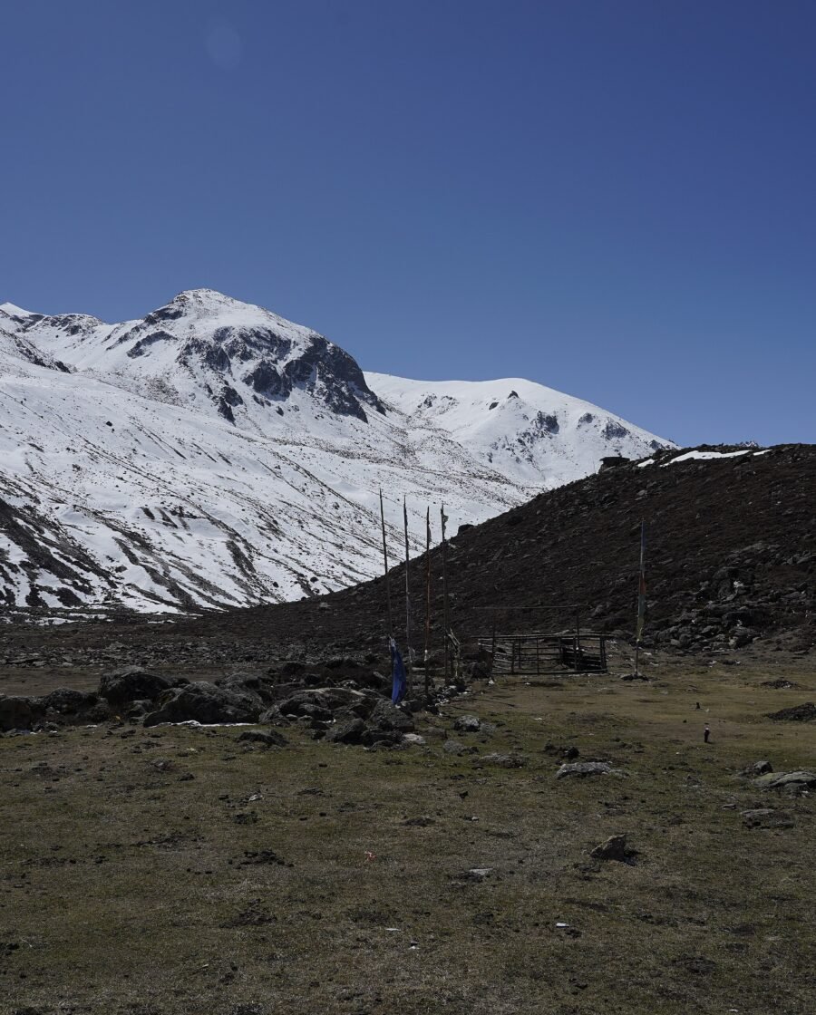 The Yumthang Valley in North Sikkim, a wide river flat under snow covered peaks